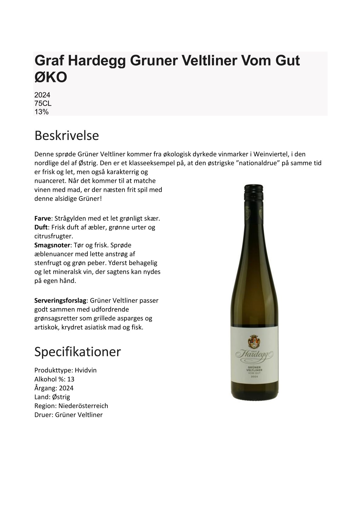Graf Hardegg Gruner Veltliner Vom Gut OKO