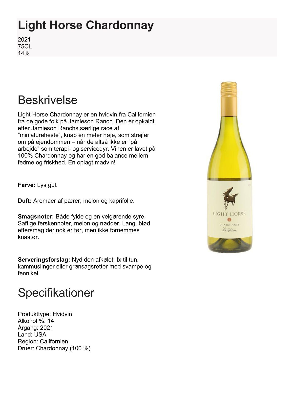 Light Horse Chardonnay
