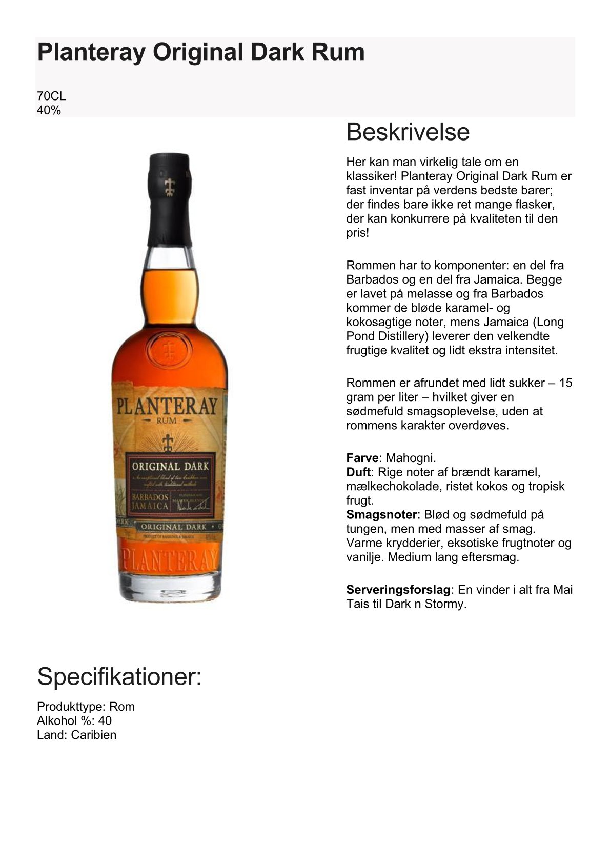 Planteray Original Dark Rum